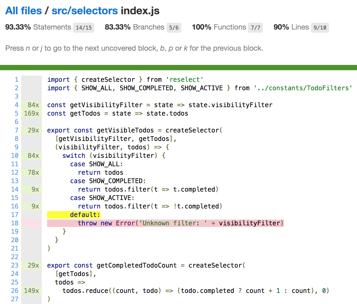 Selectors file with a line not covered by end-to-end tests